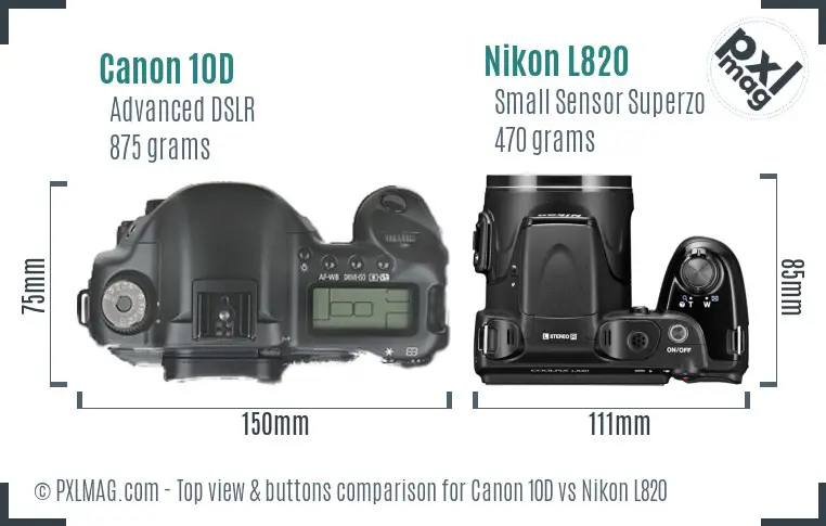 Canon 10D vs Nikon L820 top view buttons comparison