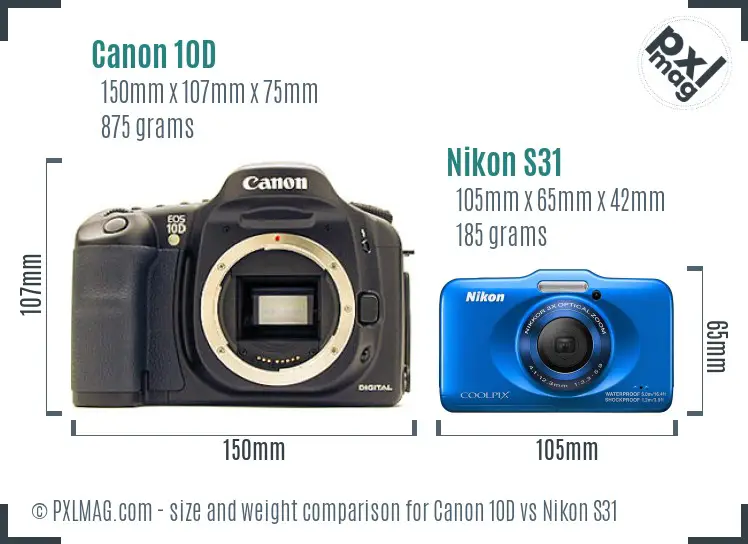 Canon 10D vs Nikon S31 size comparison