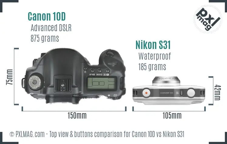 Canon 10D vs Nikon S31 top view buttons comparison