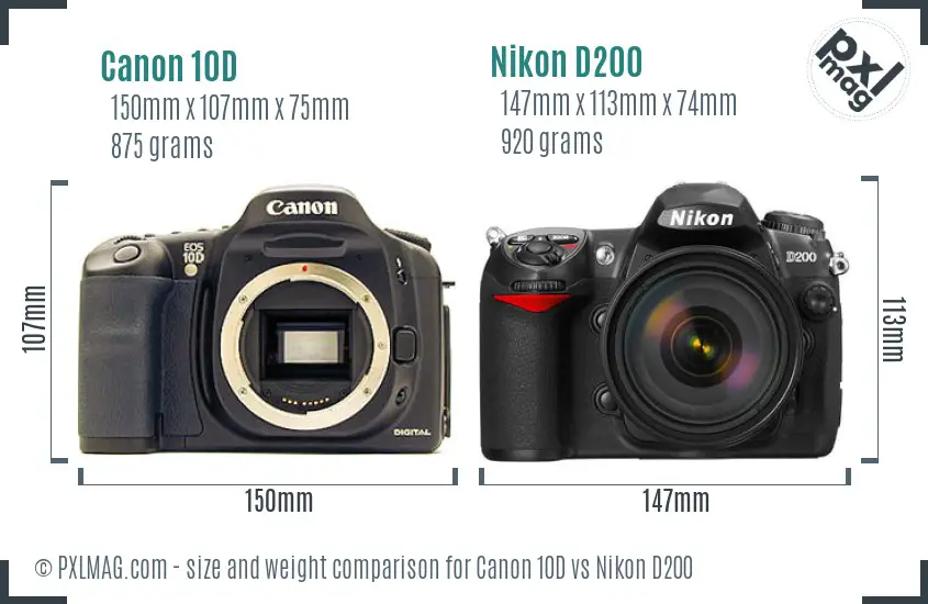 Canon 10D vs Nikon D200 size comparison