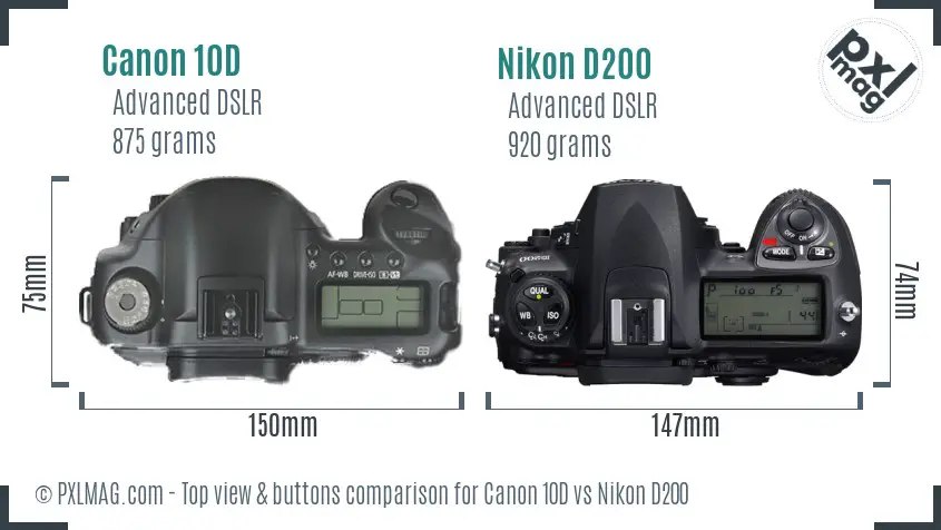 Canon 10D vs Nikon D200 top view buttons comparison