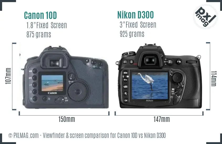 Canon 10D vs Nikon D300 Screen and Viewfinder comparison