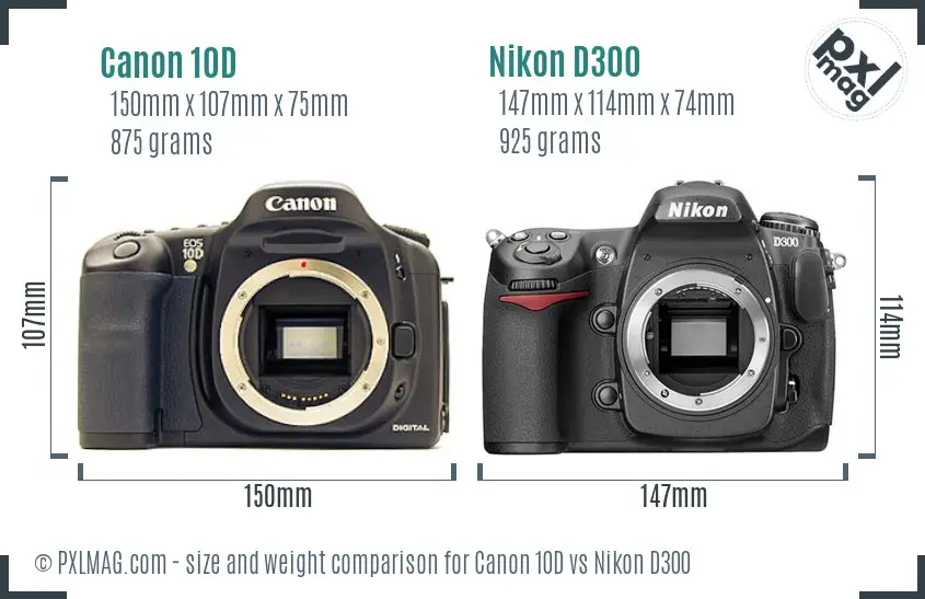 Canon 10D vs Nikon D300 size comparison