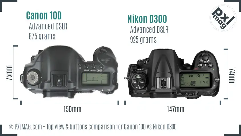 Canon 10D vs Nikon D300 top view buttons comparison
