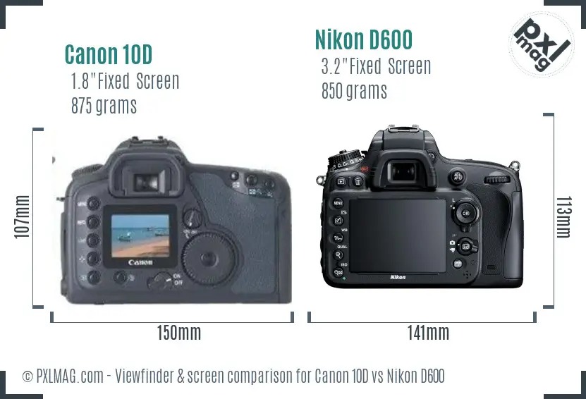 Canon 10D vs Nikon D600 Screen and Viewfinder comparison