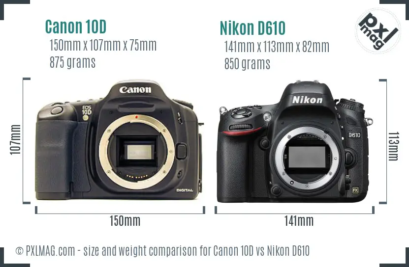 Canon 10D vs Nikon D610 size comparison Canon 10D vs Nikon D610 size comparison