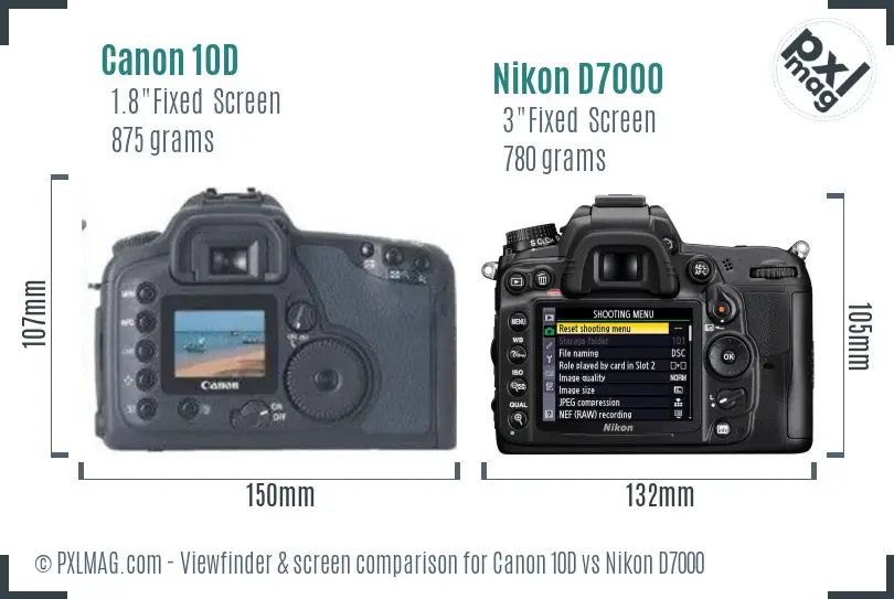 Canon 10D vs Nikon D7000 Screen and Viewfinder comparison