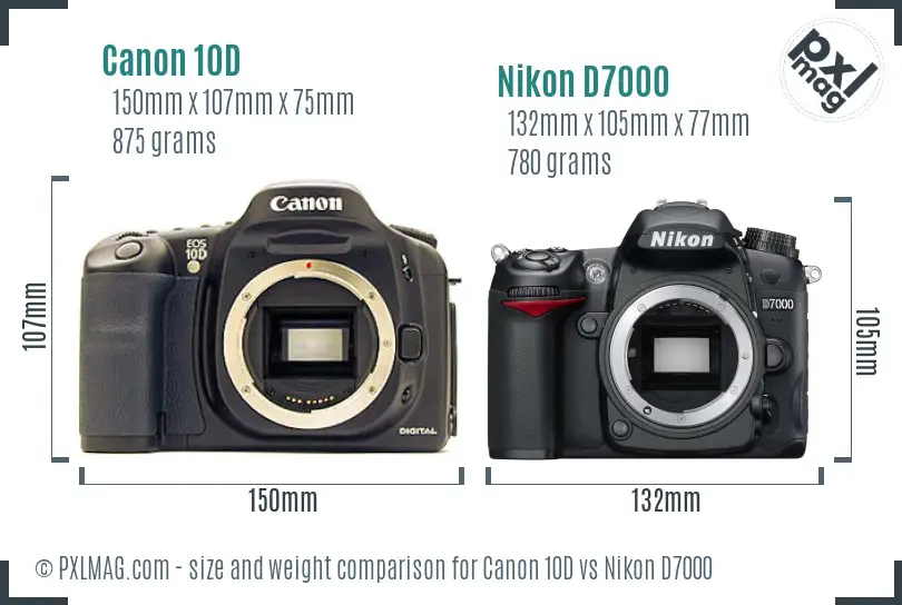 Canon 10D vs Nikon D7000 size comparison