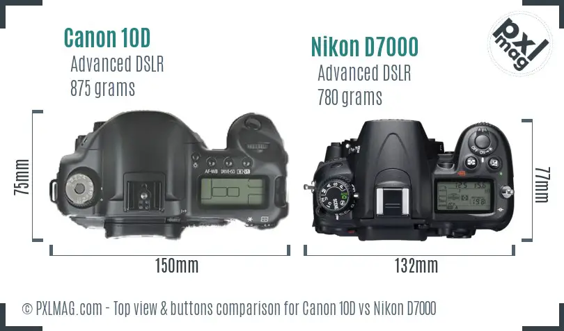 Canon 10D vs Nikon D7000 top view buttons comparison