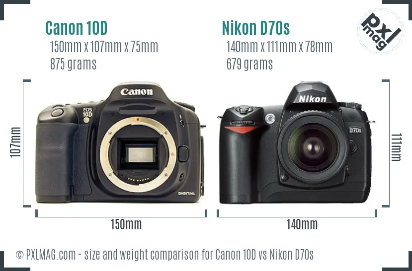 Canon 10D vs Nikon D70s size comparison