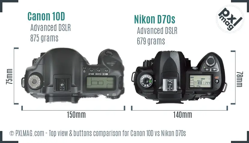 Canon 10D vs Nikon D70s top view buttons comparison