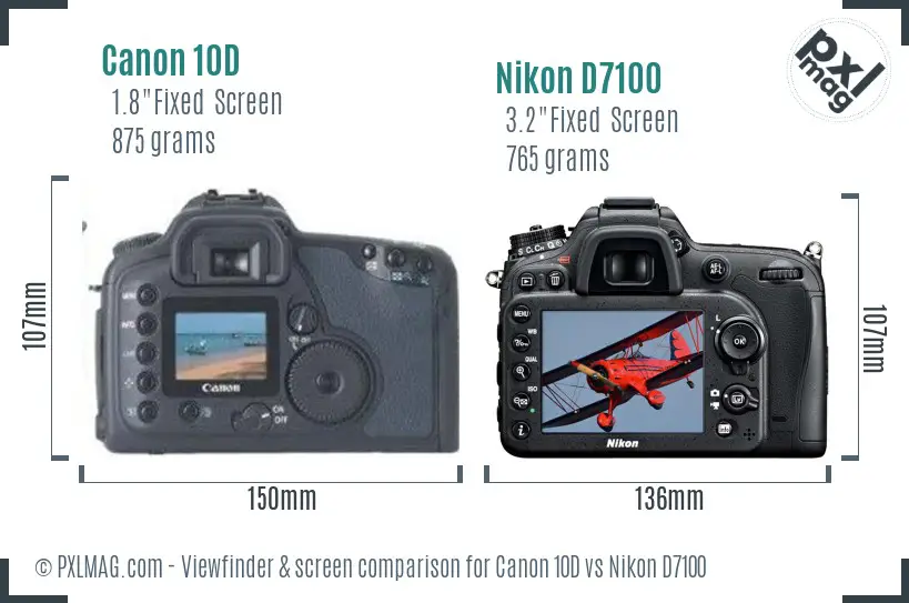 Canon 10D vs Nikon D7100 Screen and Viewfinder comparison