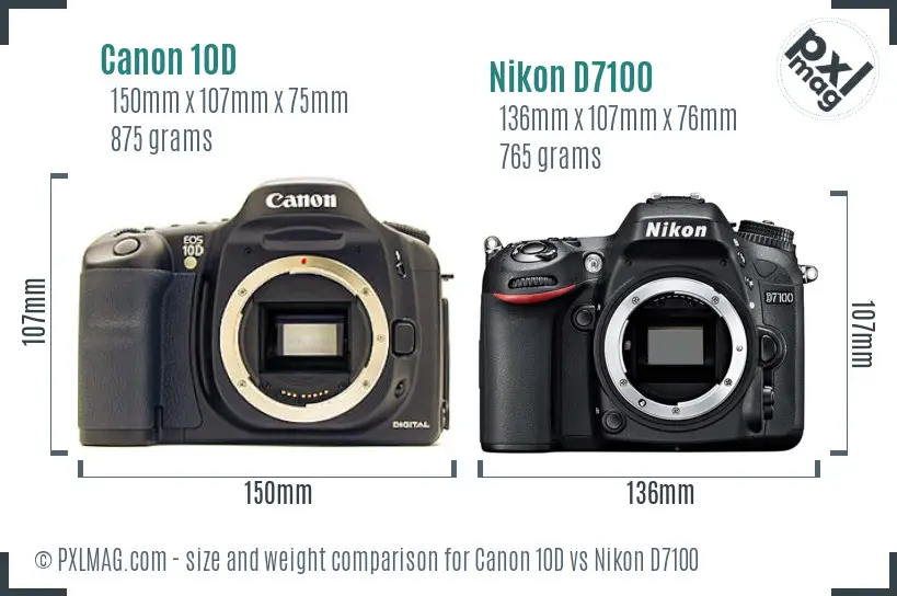 Canon 10D vs Nikon D7100 size comparison