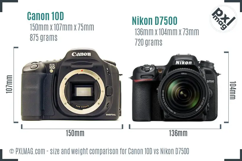Canon 10D vs Nikon D7500 size comparison