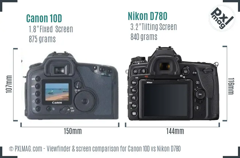 Canon 10D vs Nikon D780 Screen and Viewfinder comparison