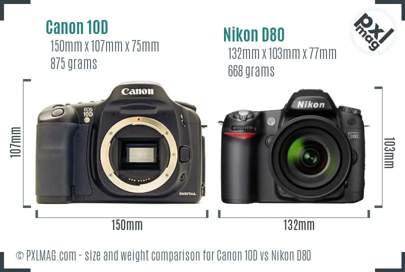 Canon 10D vs Nikon D80 size comparison