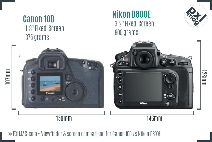 Canon 10D vs Nikon D800E Screen and Viewfinder comparison