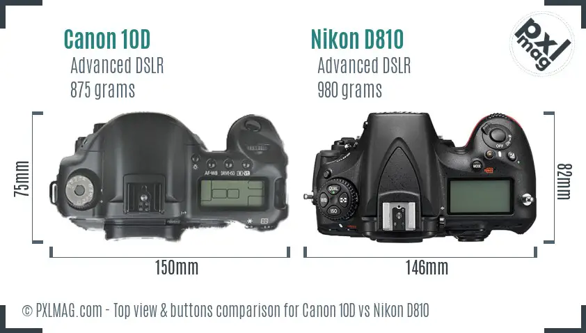 Canon 10D vs Nikon D810 top view buttons comparison