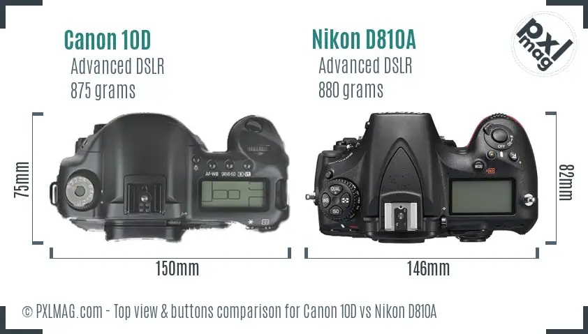 Canon 10D vs Nikon D810A top view buttons comparison