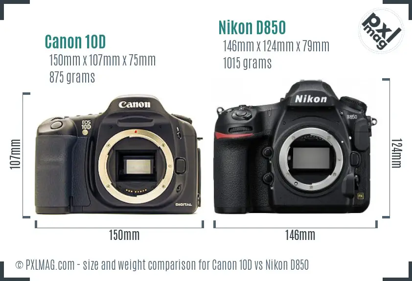 Canon 10D vs Nikon D850 size comparison