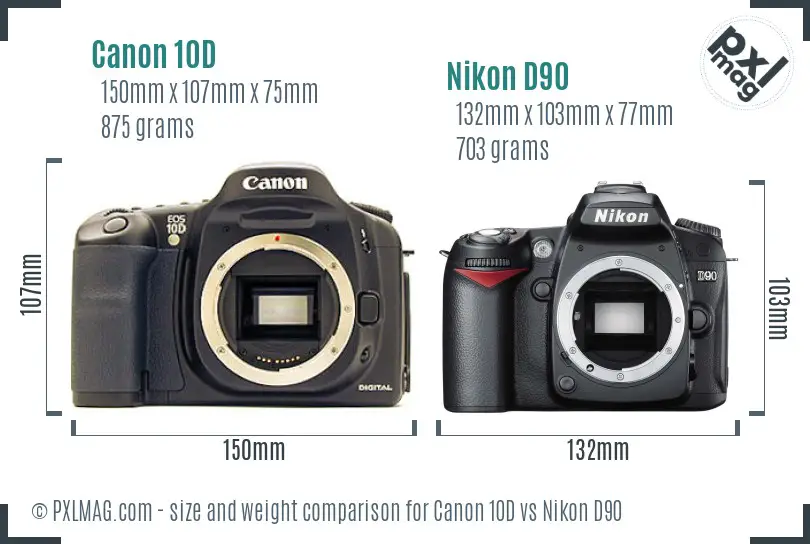 Canon 10D vs Nikon D90 size comparison