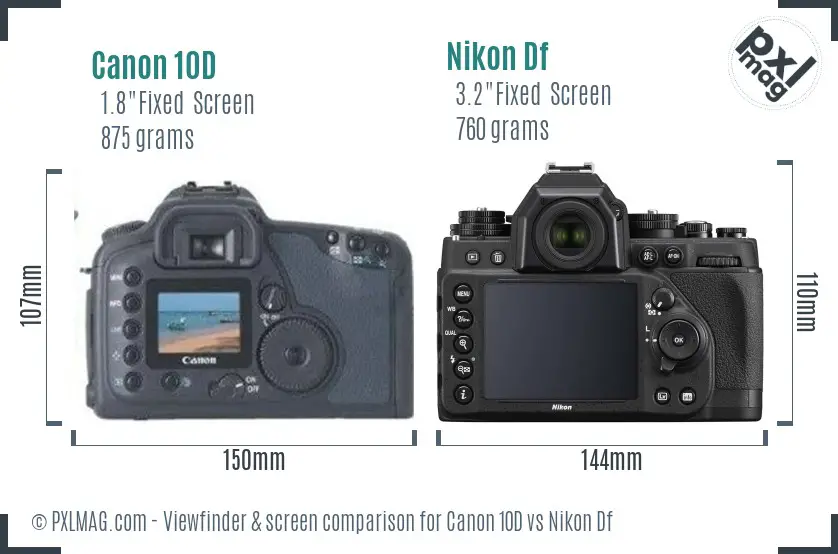 Canon 10D vs Nikon Df Screen and Viewfinder comparison