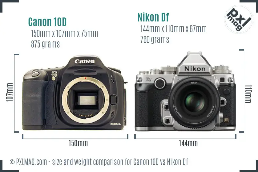 Canon 10D vs Nikon Df size comparison