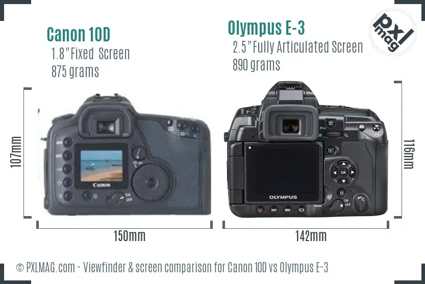 Canon 10D vs Olympus E-3 Screen and Viewfinder comparison