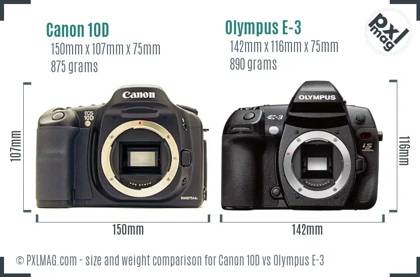 Canon 10D vs Olympus E-3 size comparison