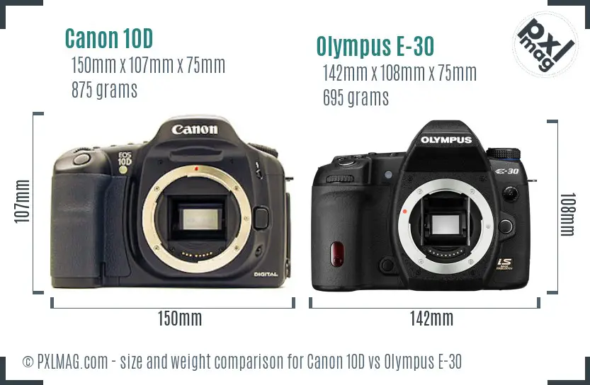 Canon 10D vs Olympus E-30 size comparison