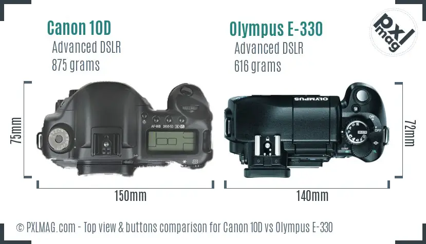 Canon 10D vs Olympus E-330 top view buttons comparison