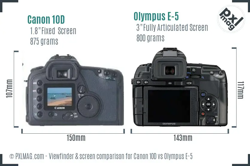 Canon 10D vs Olympus E-5 Screen and Viewfinder comparison