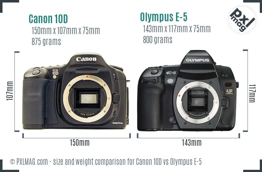 Canon 10D vs Olympus E-5 size comparison