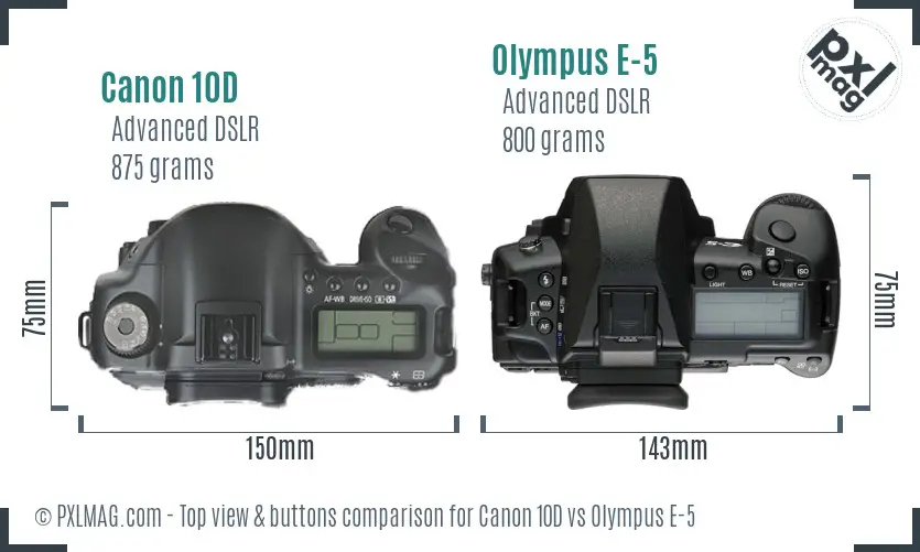 Canon 10D vs Olympus E-5 top view buttons comparison