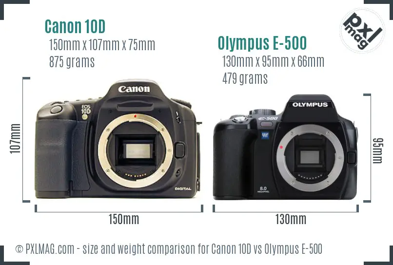 Canon 10D vs Olympus E-500 size comparison