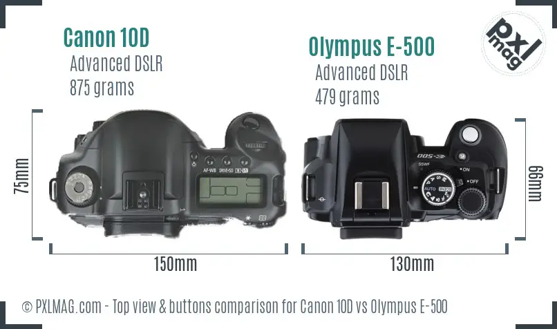 Canon 10D vs Olympus E-500 top view buttons comparison
