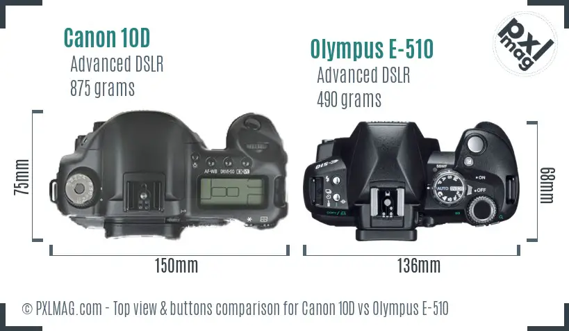 Canon 10D vs Olympus E-510 top view buttons comparison