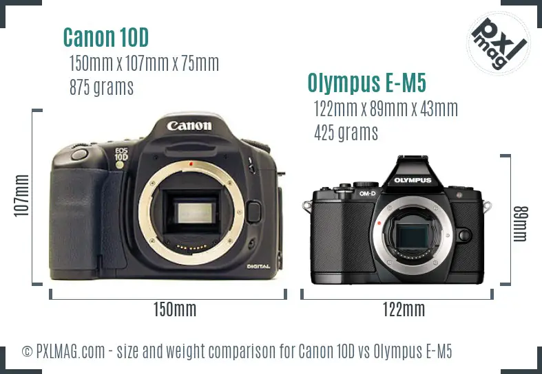 Canon 10D vs Olympus E-M5 size comparison
