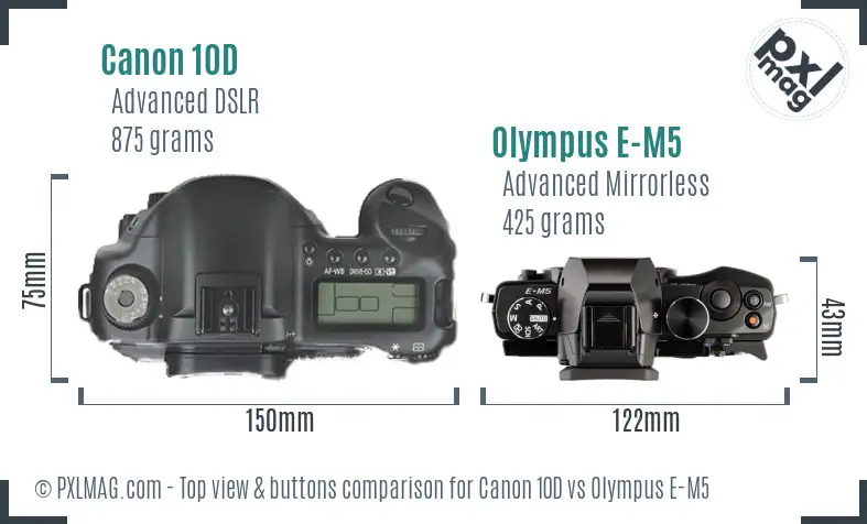 Canon 10D vs Olympus E-M5 top view buttons comparison