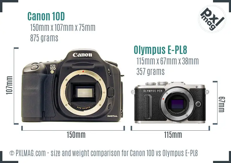 Canon 10D vs Olympus E-PL8 size comparison