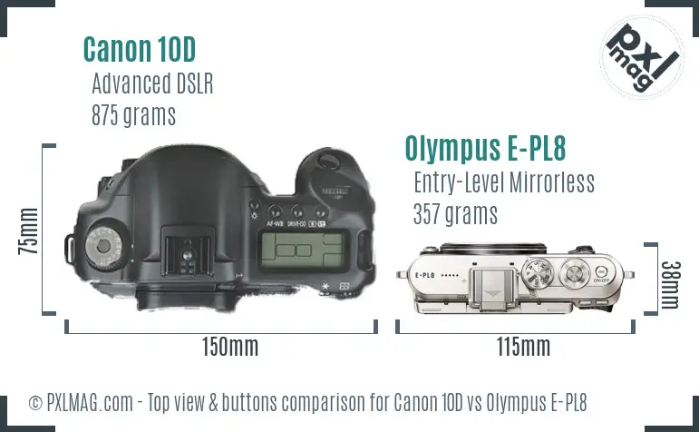 Canon 10D vs Olympus E-PL8 top view buttons comparison