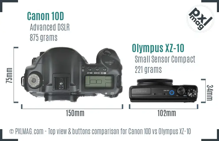 Canon 10D vs Olympus XZ-10 top view buttons comparison