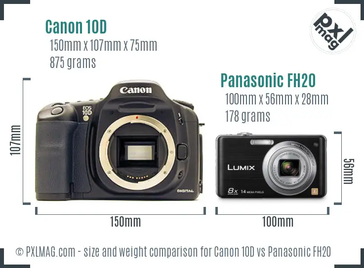 Canon 10D vs Panasonic FH20 size comparison