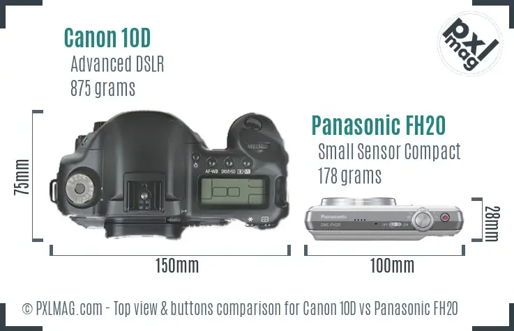 Canon 10D vs Panasonic FH20 top view buttons comparison