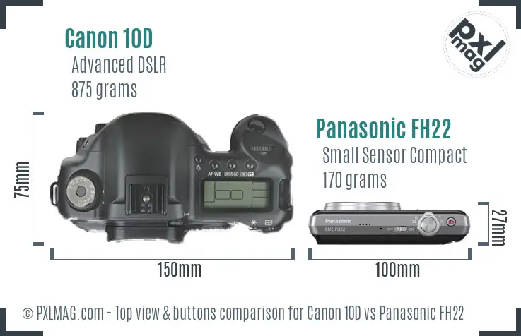 Canon 10D vs Panasonic FH22 top view buttons comparison
