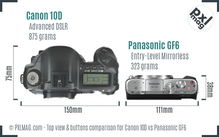 Canon 10D vs Panasonic GF6 top view buttons comparison