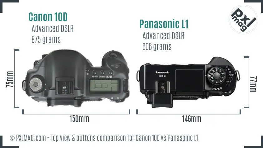 Canon 10D vs Panasonic L1 top view buttons comparison