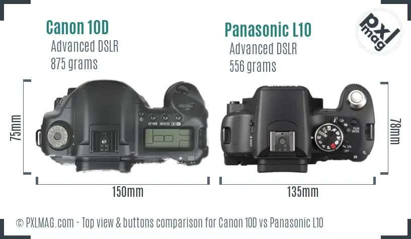 Canon 10D vs Panasonic L10 top view buttons comparison