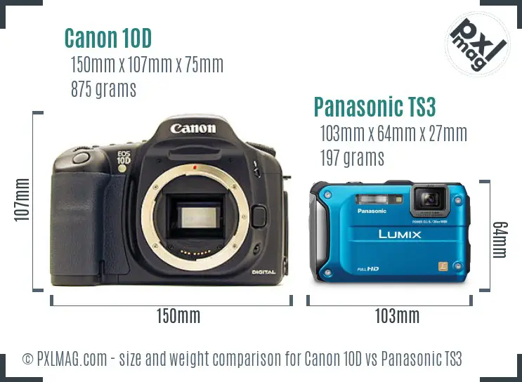 Canon 10D vs Panasonic TS3 size comparison