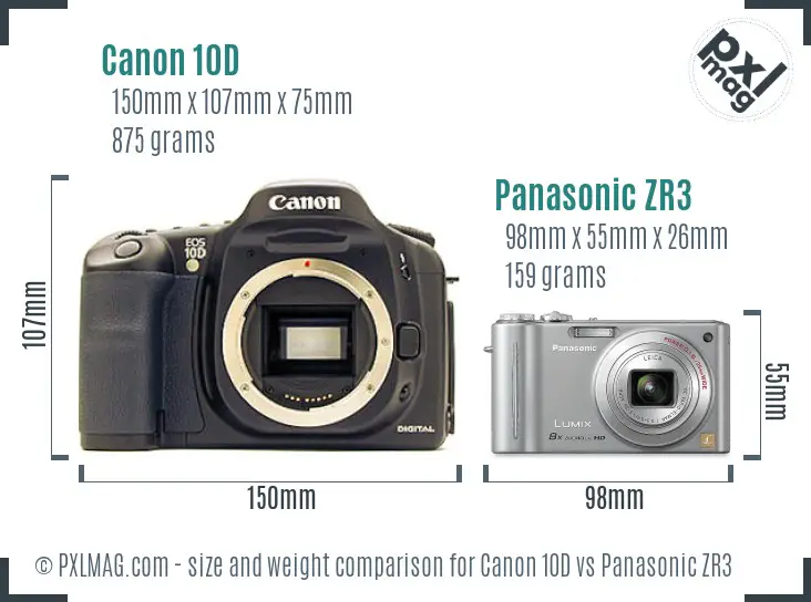 Canon 10D vs Panasonic ZR3 size comparison